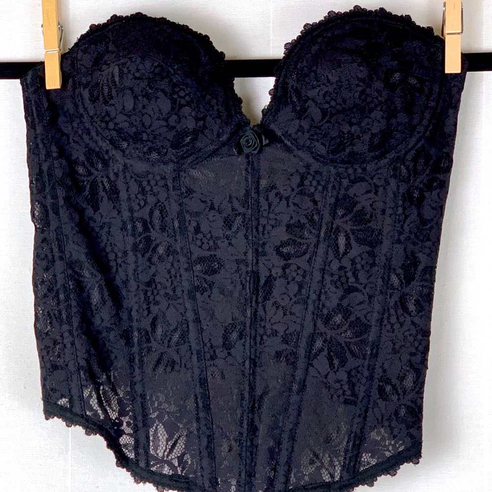 80s vintage black lace bustier corset top